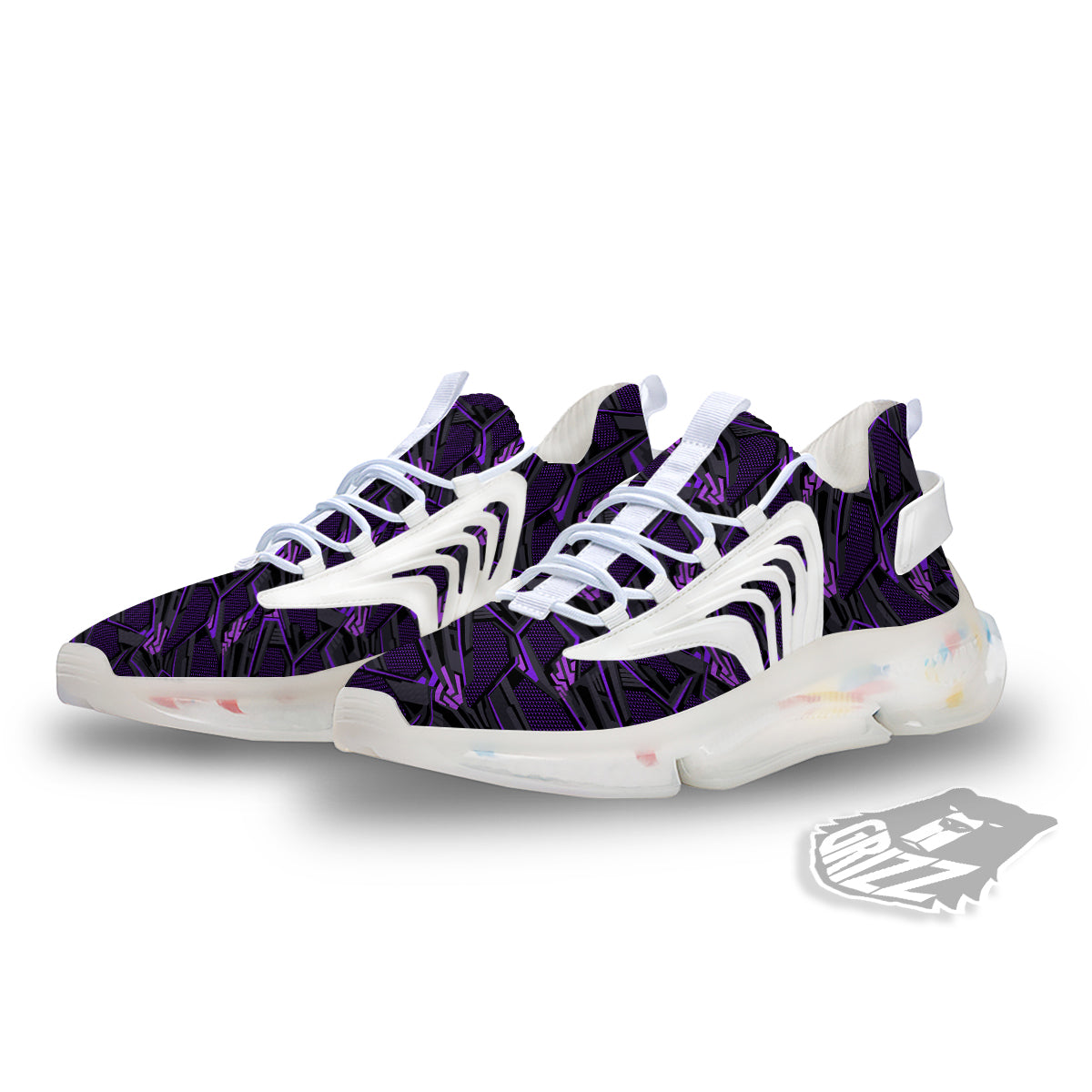 Purple Polygonal Shapes Print White Gym Shoes-grizzshop