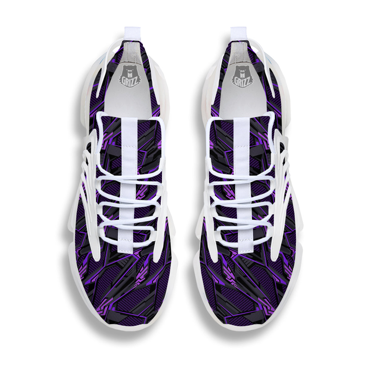Purple Polygonal Shapes Print White Gym Shoes-grizzshop