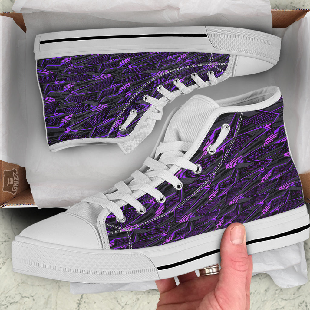 Purple Polygonal Shapes Print White High Top Shoes-grizzshop