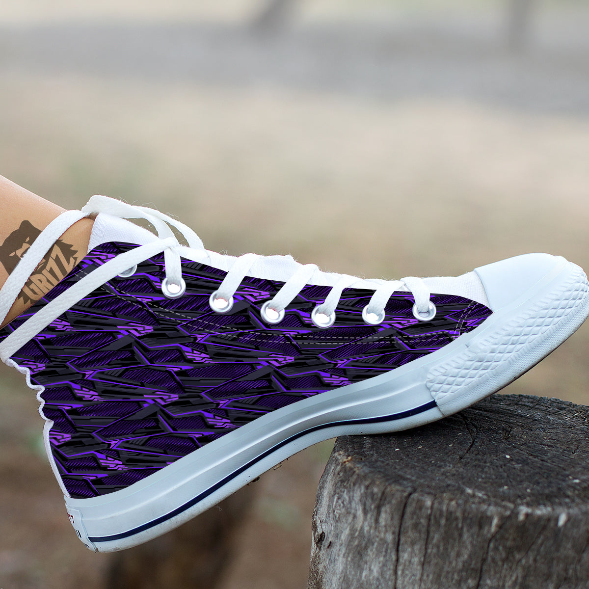 Purple Polygonal Shapes Print White High Top Shoes-grizzshop