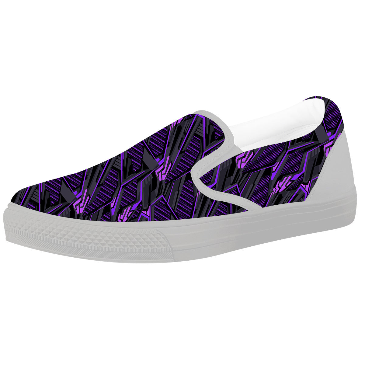 Purple Polygonal Shapes Print White Slip On Shoes-grizzshop