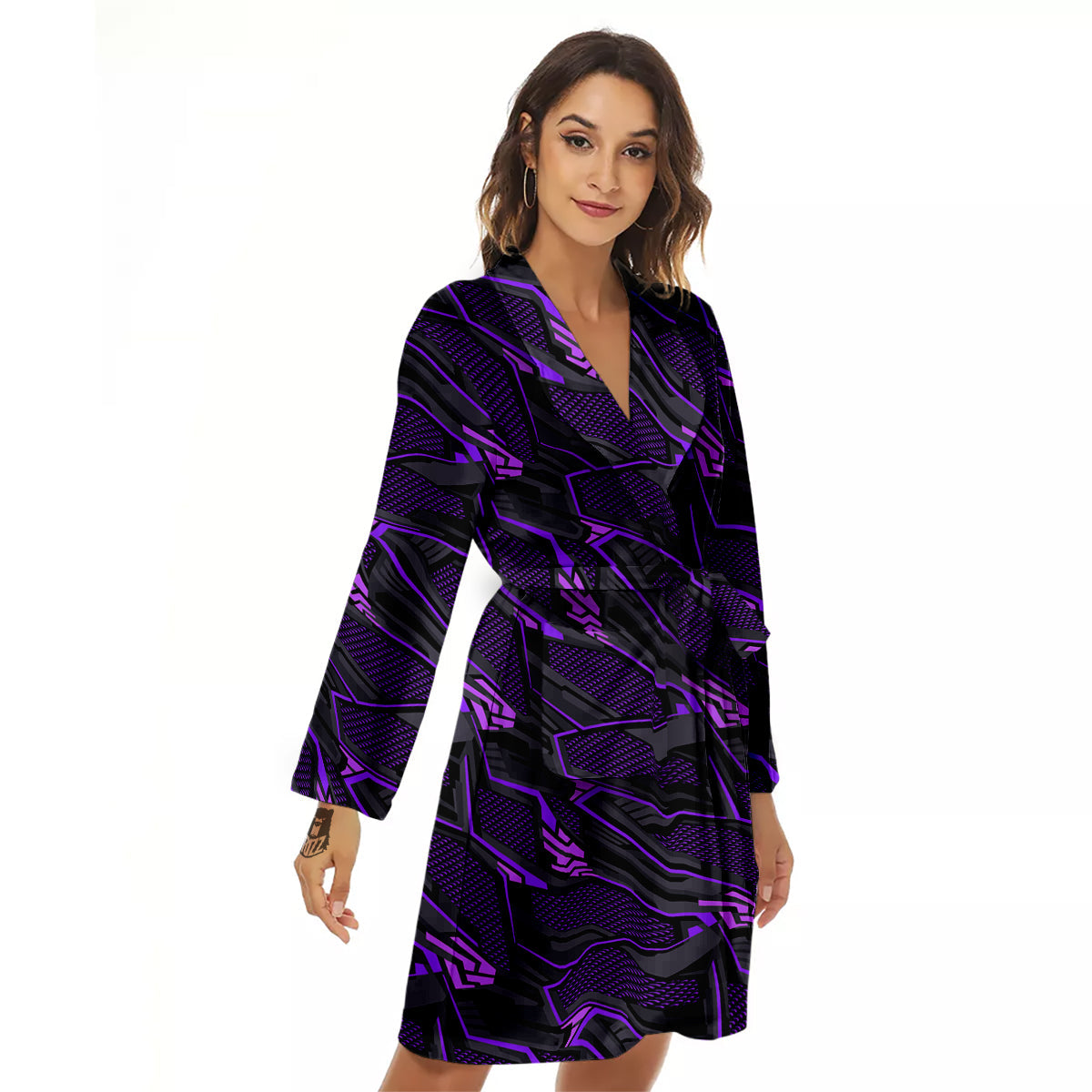 Purple Polygonal Shapes Print Women's Robe-grizzshop