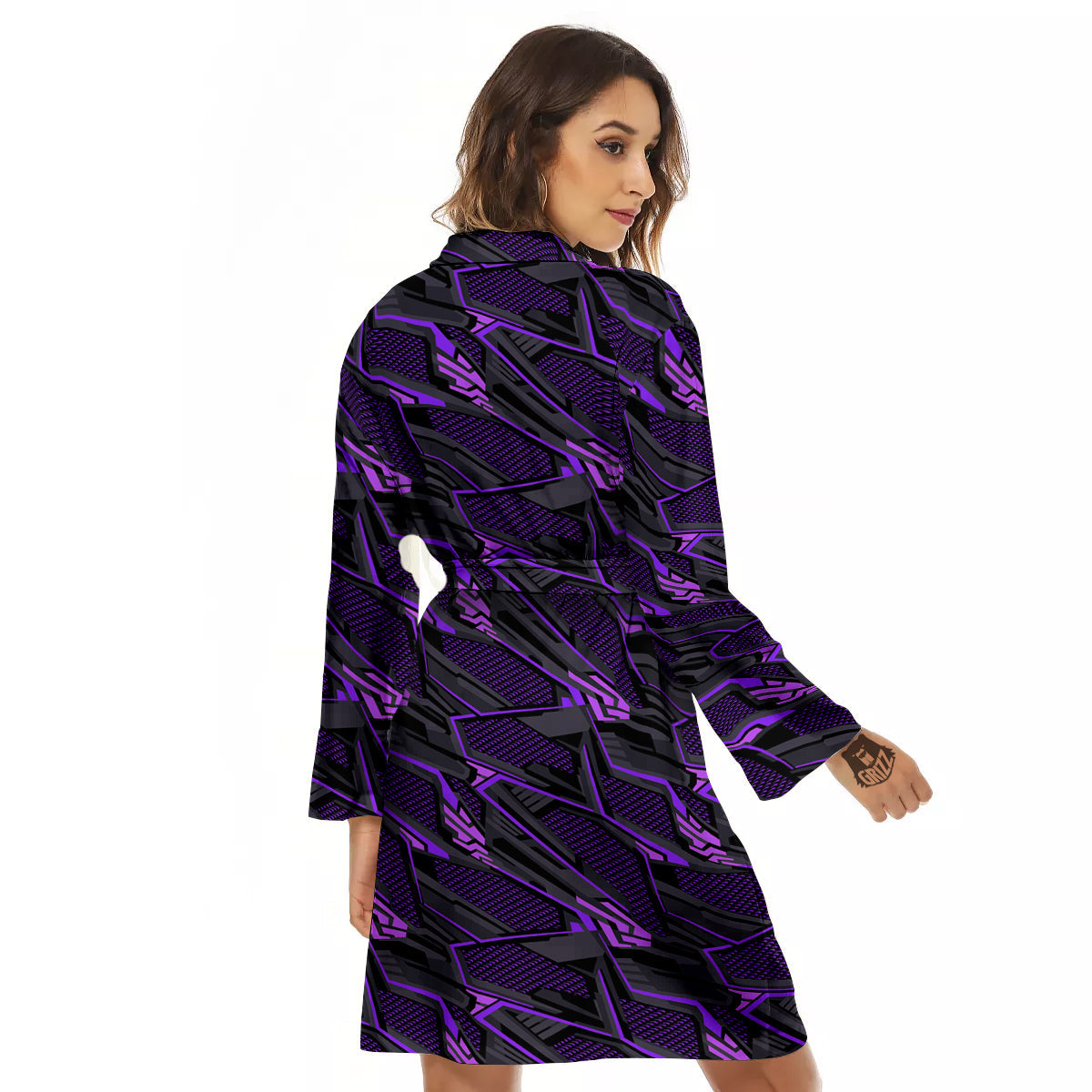 Purple Polygonal Shapes Print Women's Robe-grizzshop