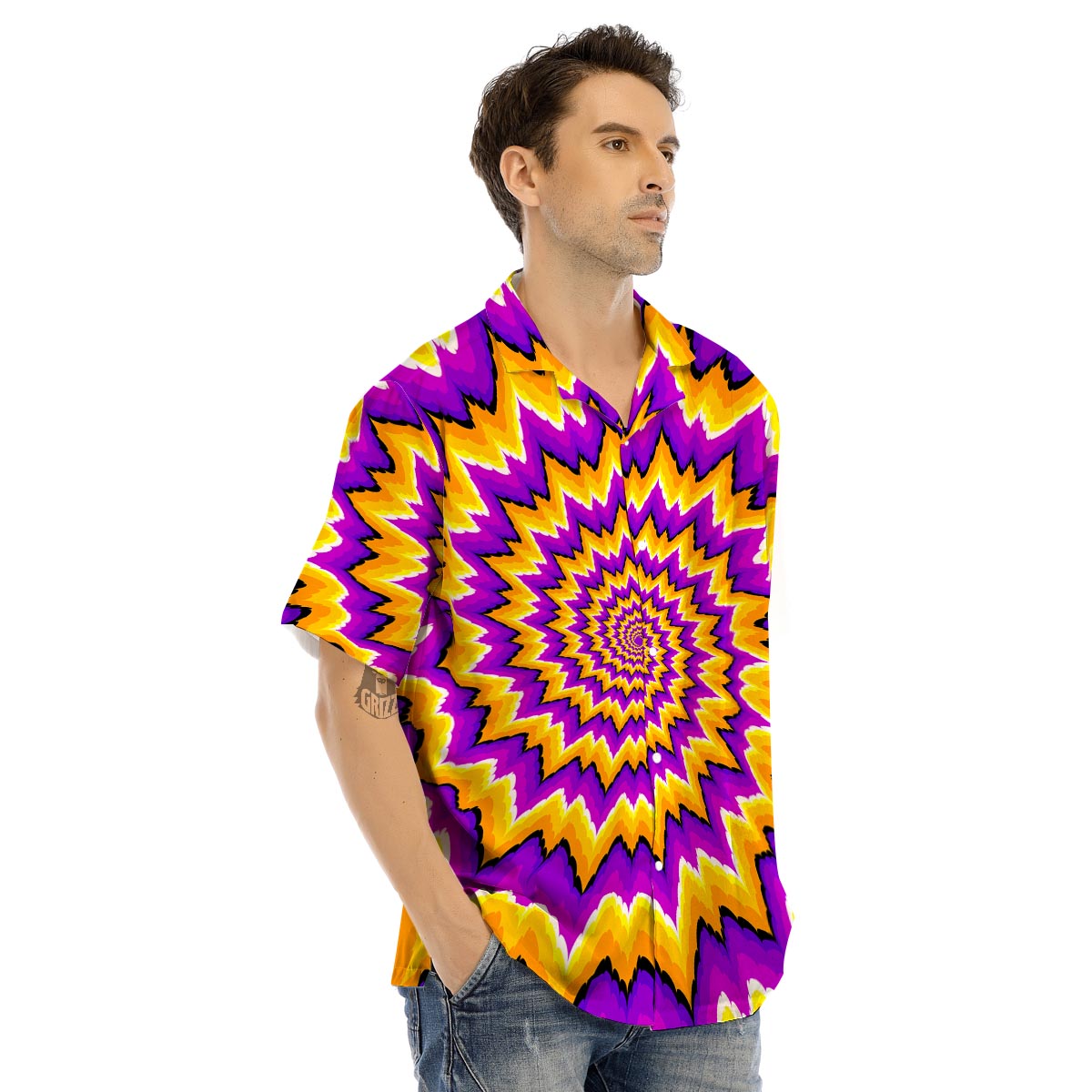 Purple Psychedelic Optical illusion Men’s Hawaiian Shirt-grizzshop