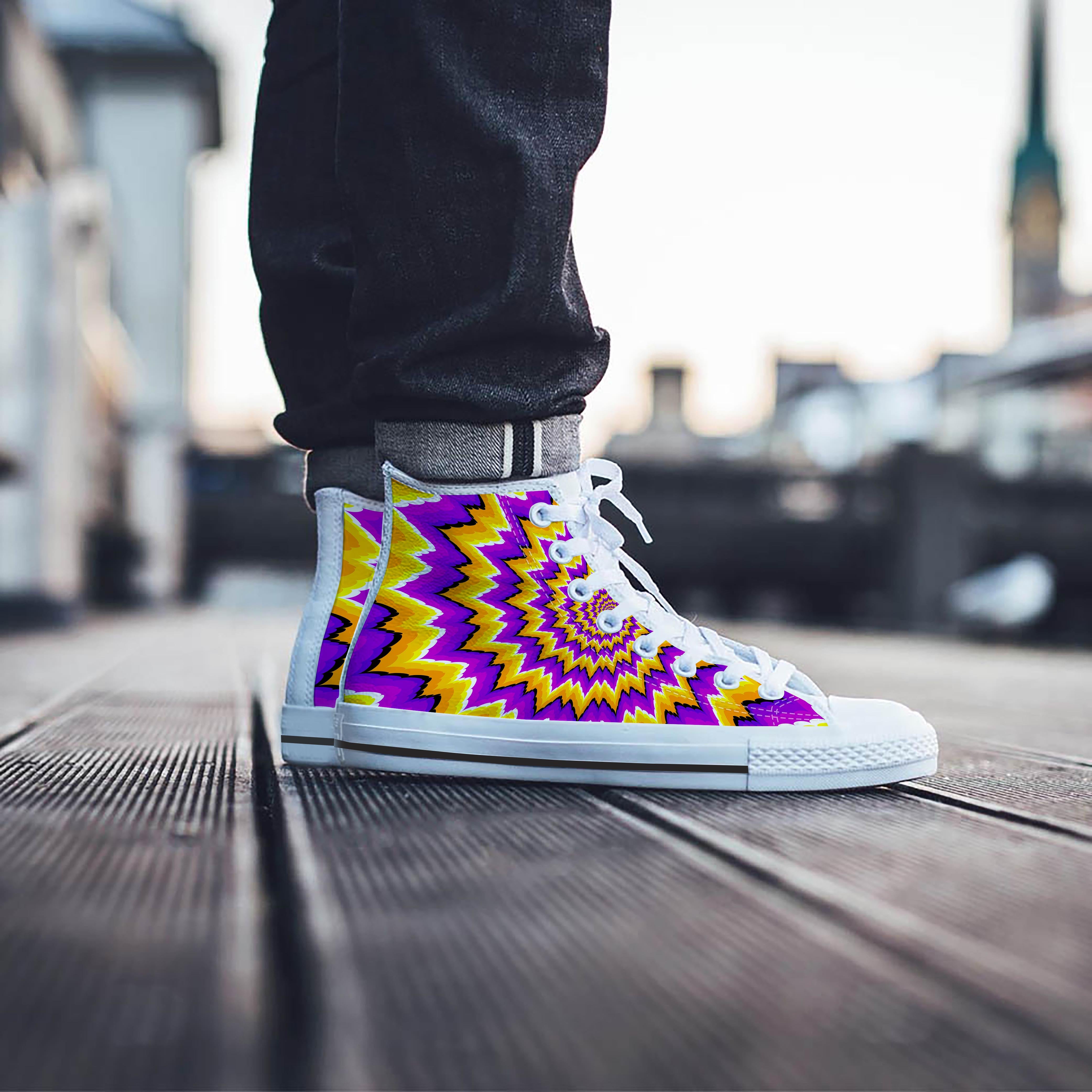 Purple Psychedelic Optical illusion Men's High Top Shoes-grizzshop
