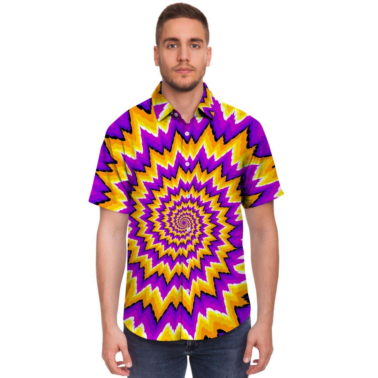 Purple Psychedelic Optical illusion Men's Short Sleeve Shirt-grizzshop