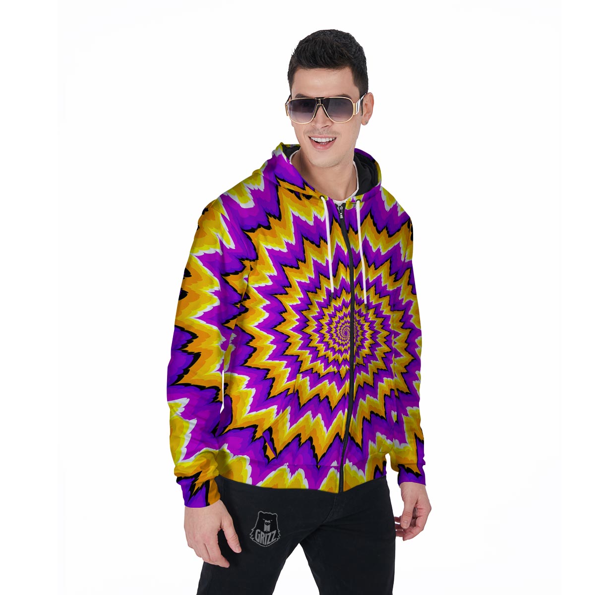 Purple Psychedelic Optical illusion Men's Zip Up Hoodie-grizzshop