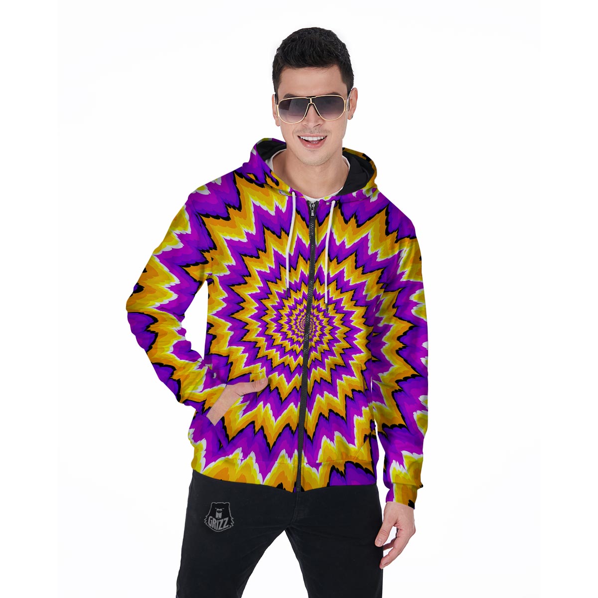 Purple Psychedelic Optical illusion Men's Zip Up Hoodie-grizzshop