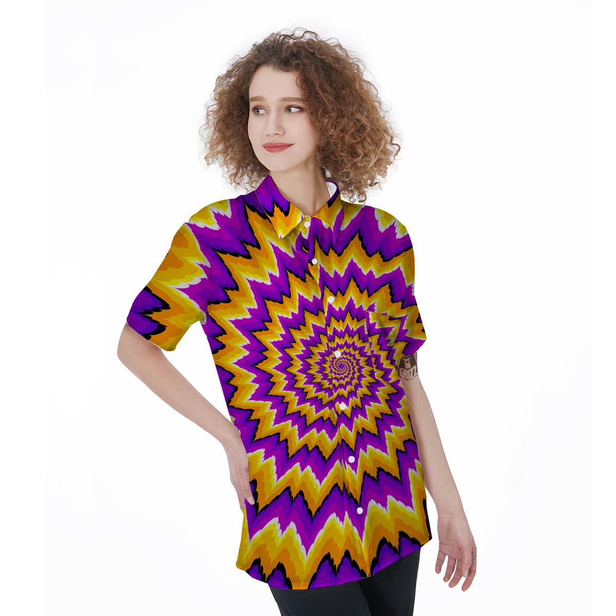 Purple Psychedelic Optical illusion Women's Short Sleeve Shirts-grizzshop