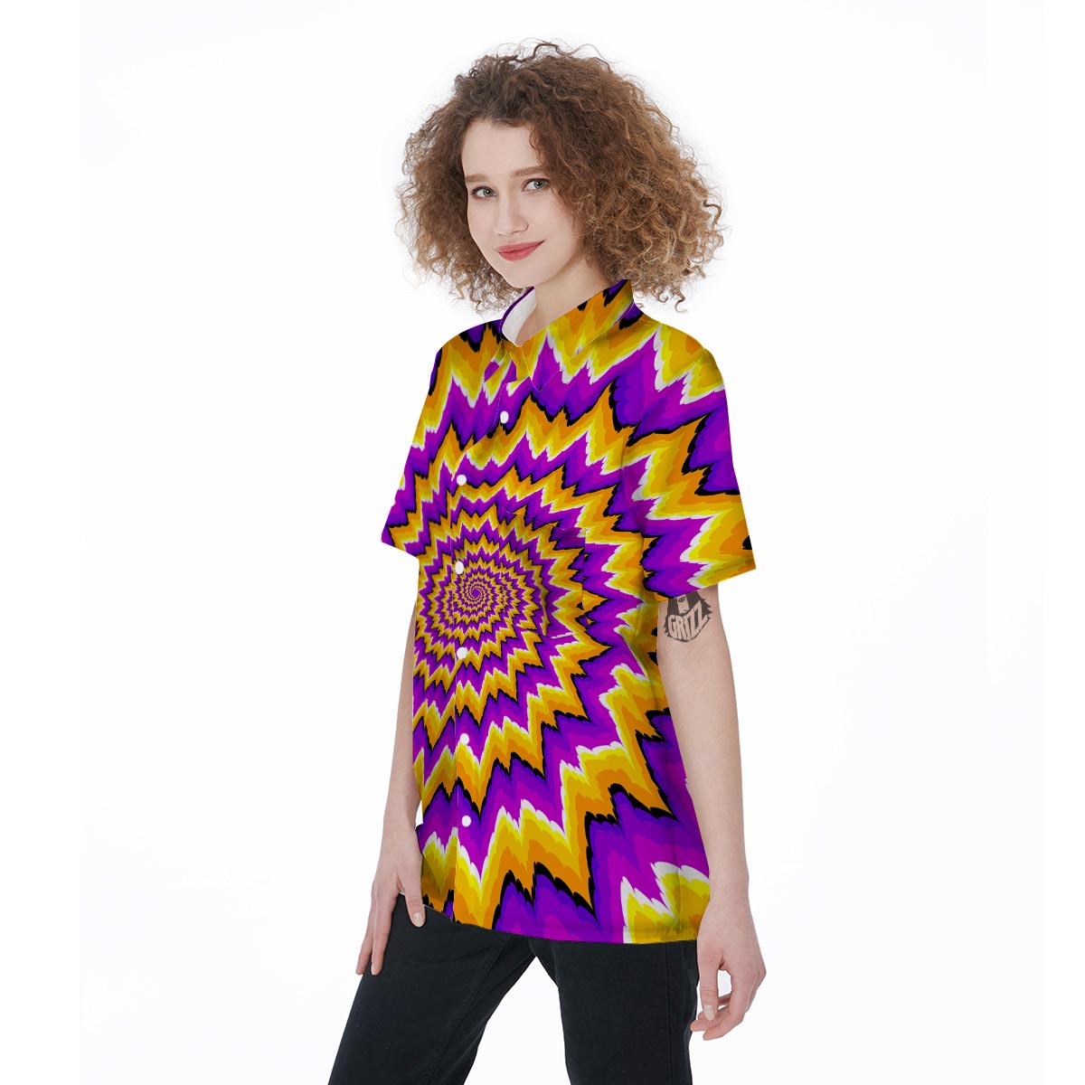 Purple Psychedelic Optical illusion Women's Short Sleeve Shirts-grizzshop
