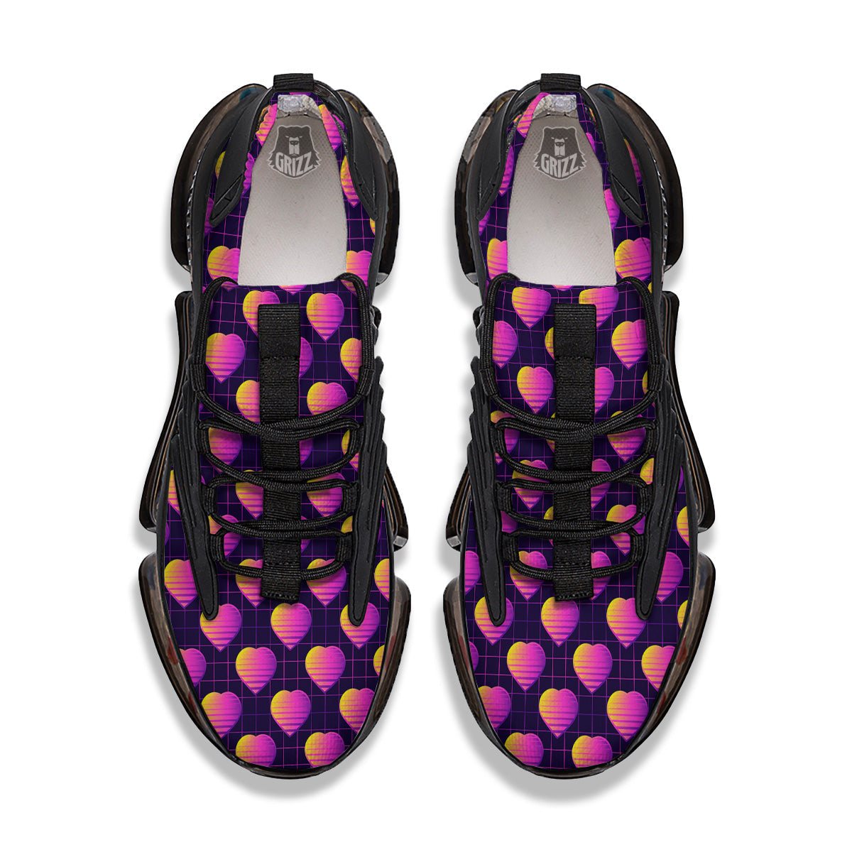 Purple Retro Heart Print Pattern Black Gym Shoes-grizzshop
