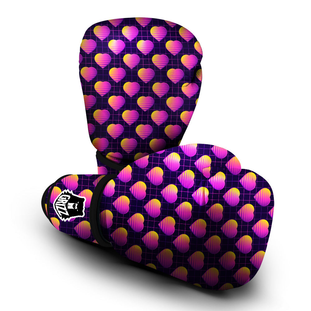 Purple Retro Heart Print Pattern Boxing Gloves-grizzshop
