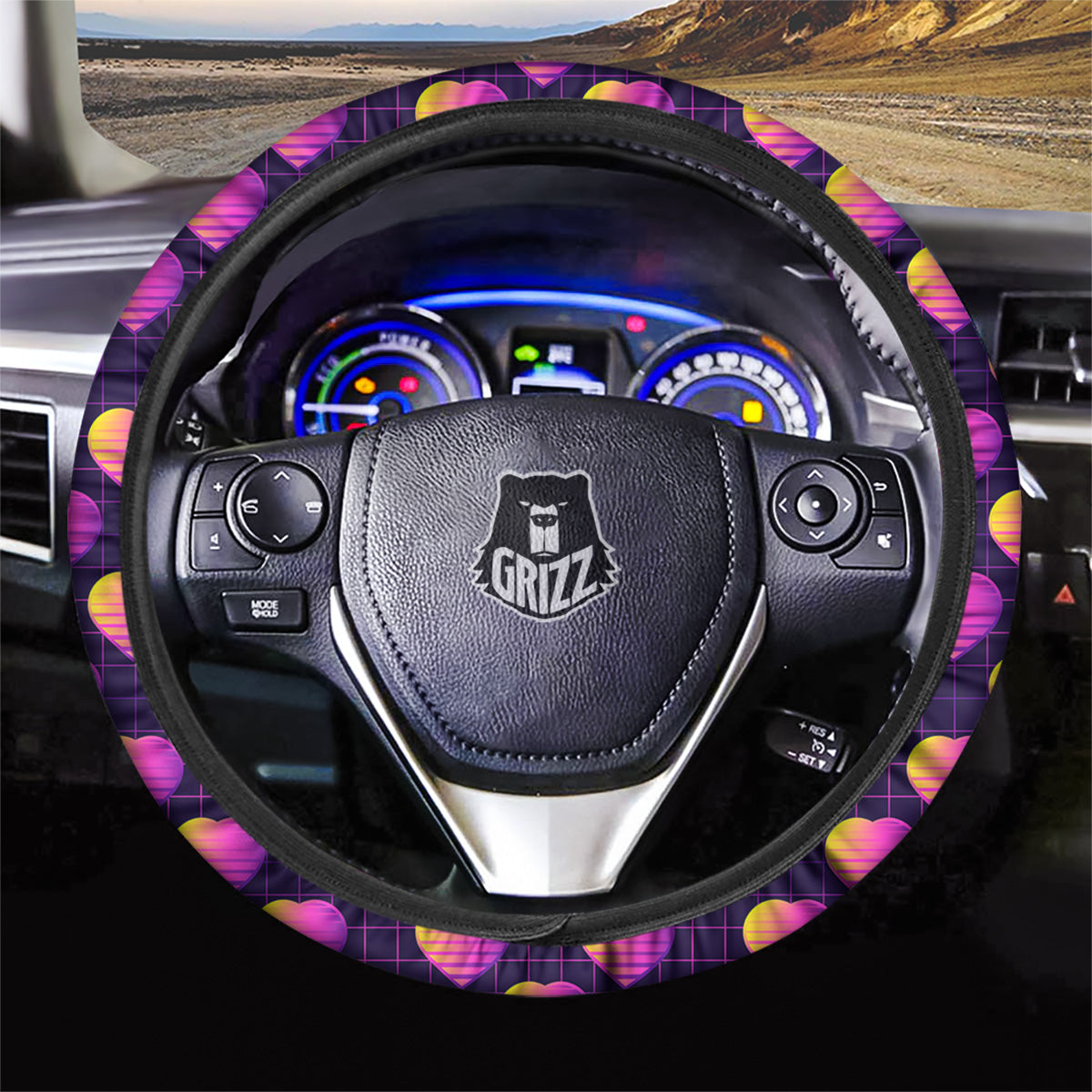 Purple Retro Heart Print Pattern Car Steering Wheel Cover-grizzshop