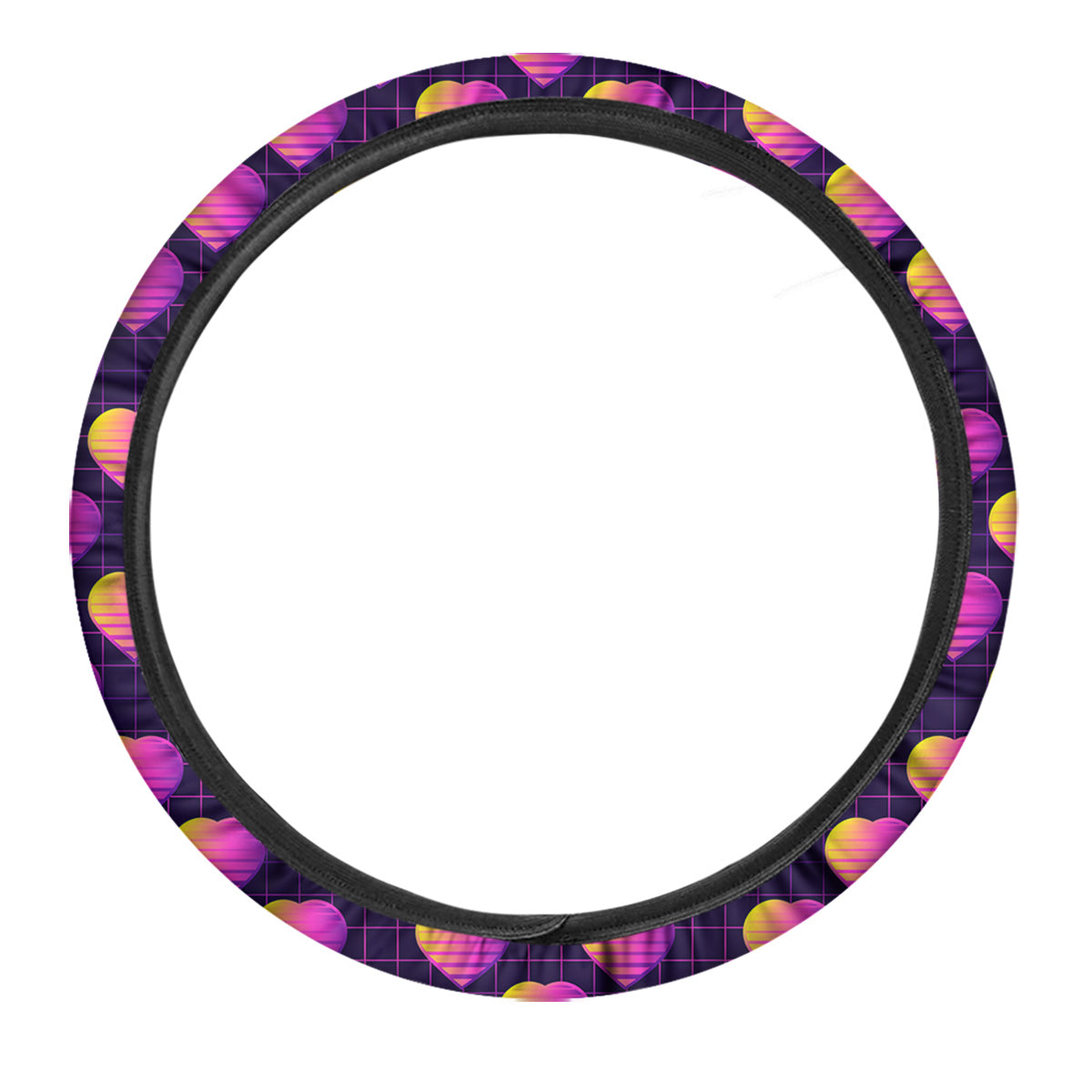 Purple Retro Heart Print Pattern Car Steering Wheel Cover-grizzshop
