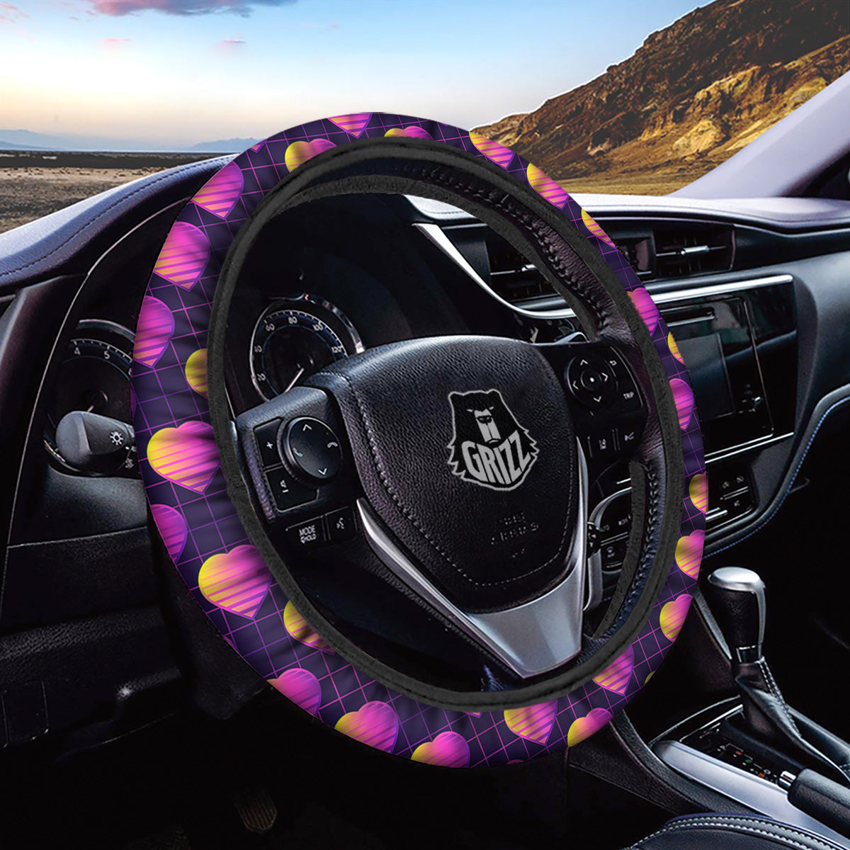 Purple Retro Heart Print Pattern Car Steering Wheel Cover-grizzshop