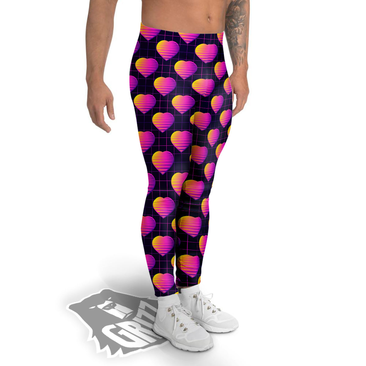 Purple Retro Heart Print Pattern Men's Leggings-grizzshop