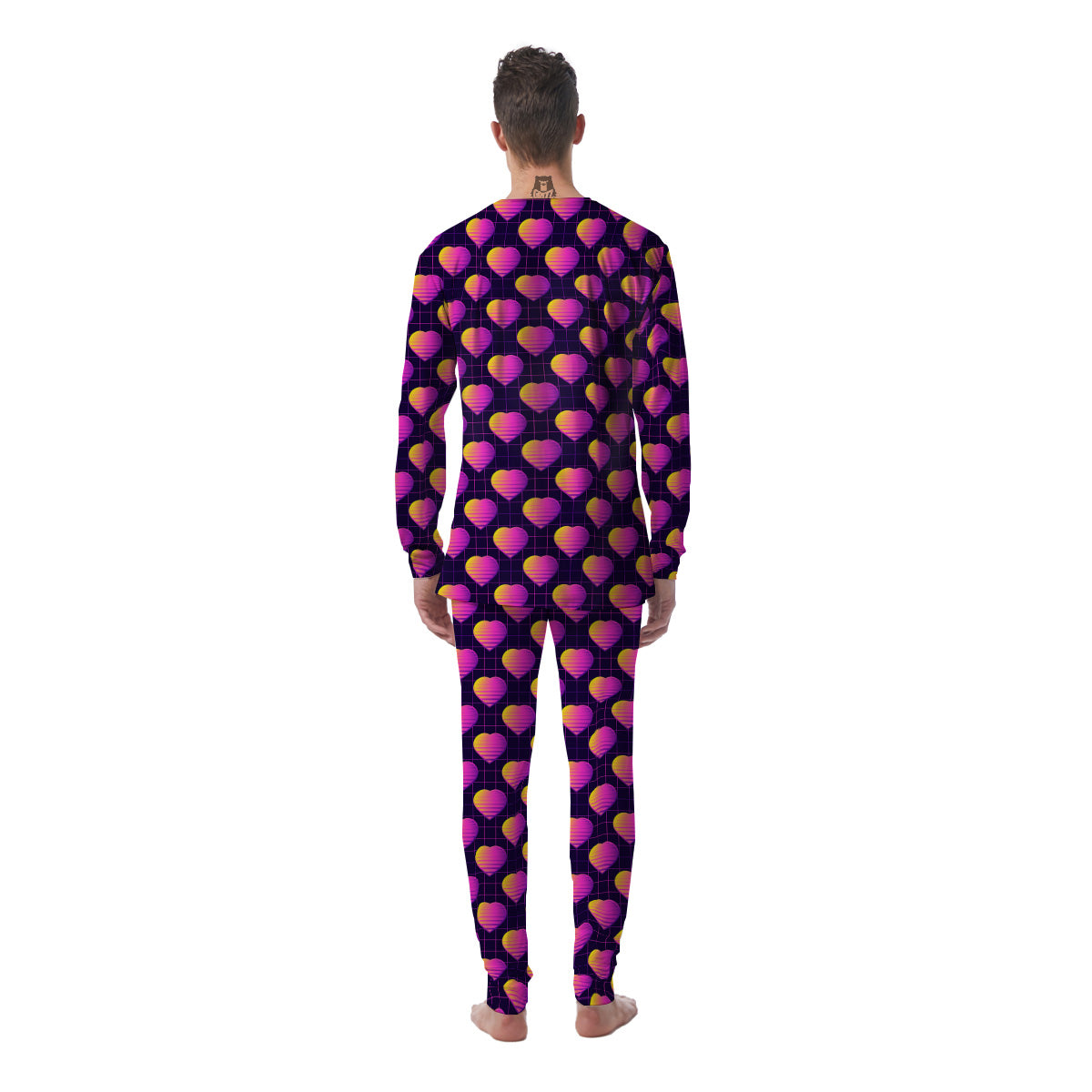 Purple Retro Heart Print Pattern Men's Pajamas-grizzshop