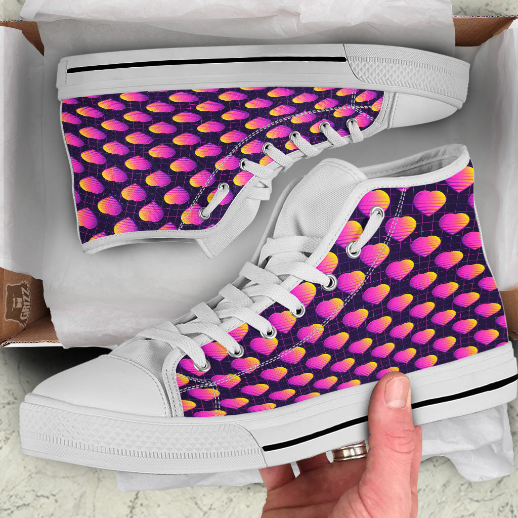 Purple Retro Heart Print Pattern White High Top Shoes-grizzshop