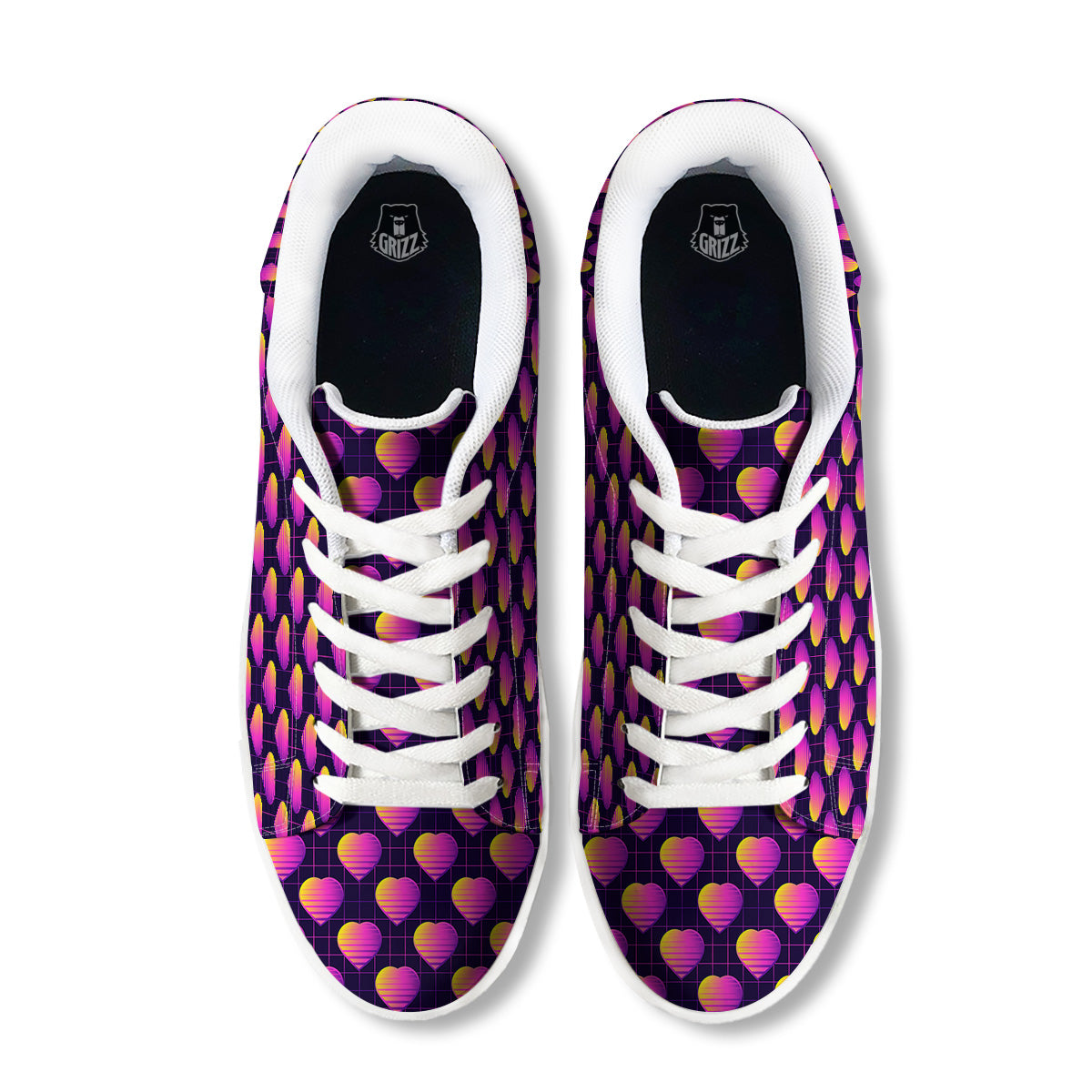 Purple Retro Heart Print Pattern White Low Top Sneakers-grizzshop