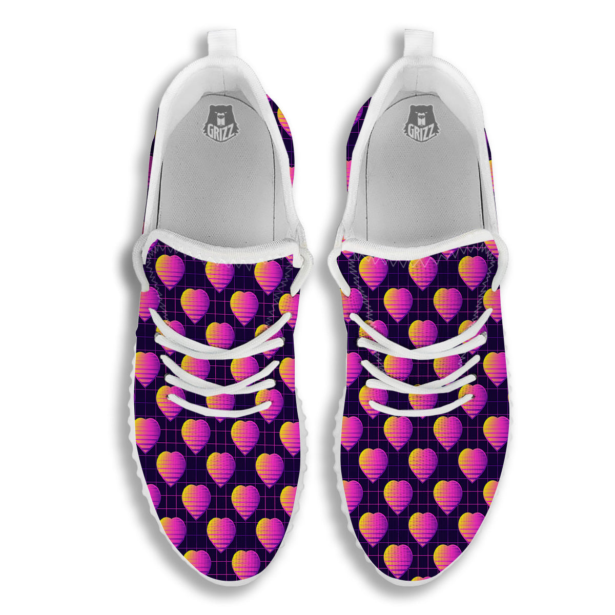 Purple Retro Heart Print Pattern White Walking Shoes-grizzshop