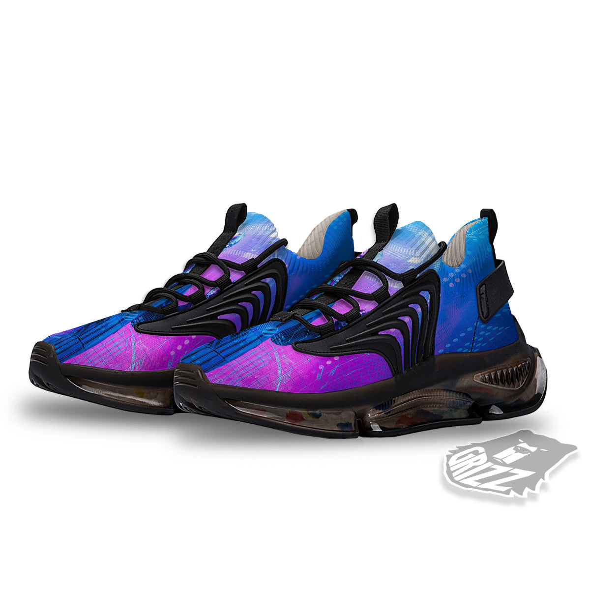 Purple Skeleton Cyber Print Black Gym Shoes-grizzshop