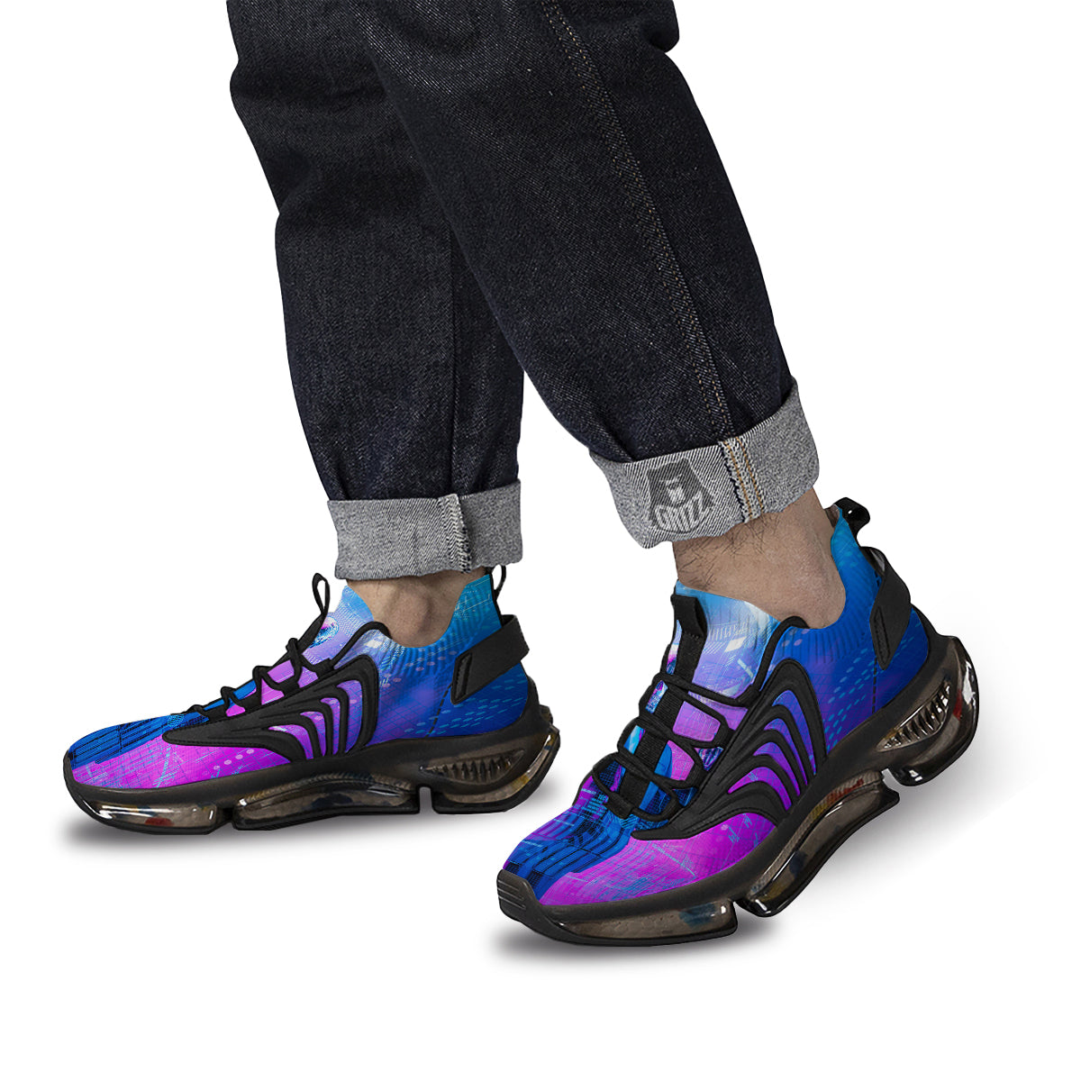 Purple Skeleton Cyber Print Black Gym Shoes-grizzshop