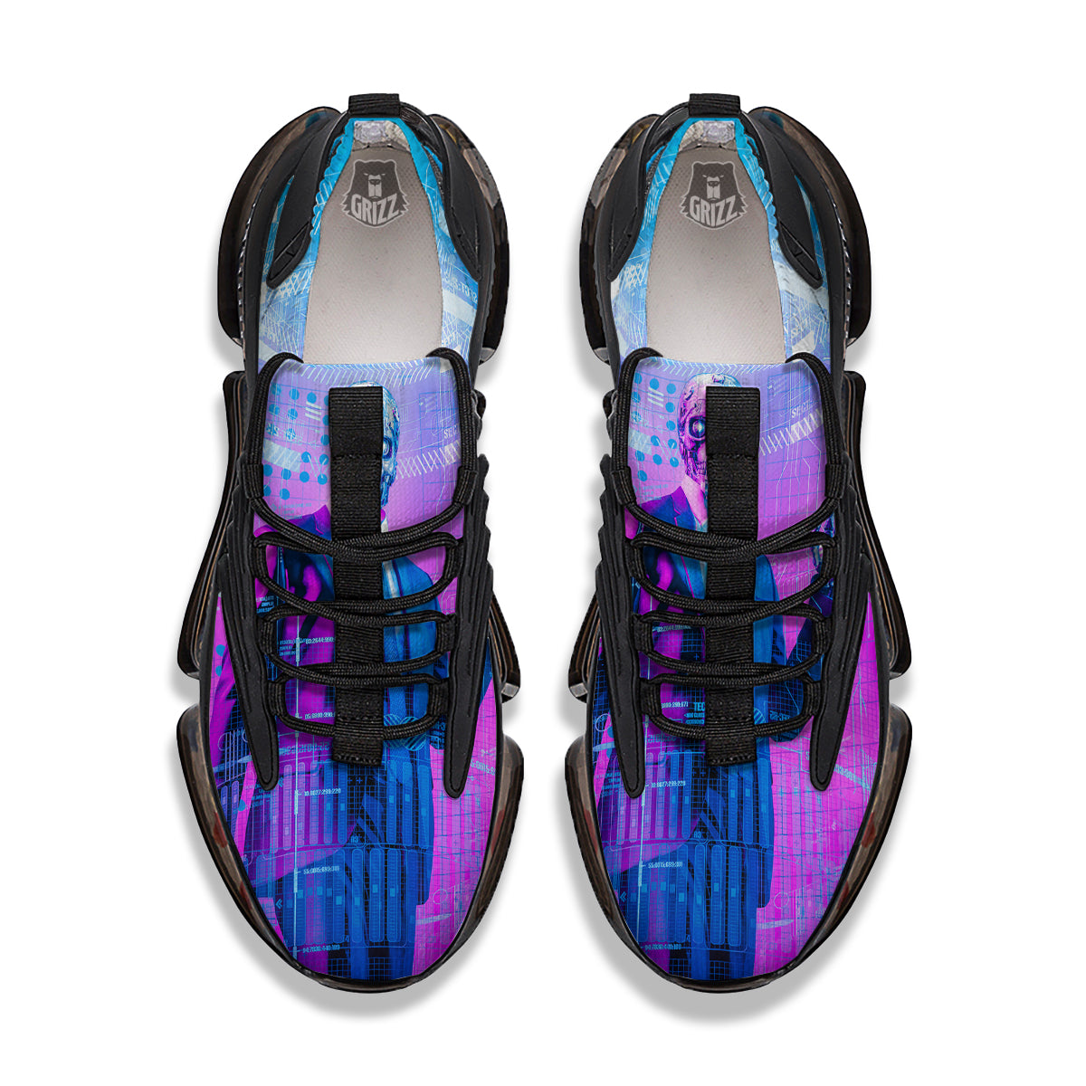 Purple Skeleton Cyber Print Black Gym Shoes-grizzshop