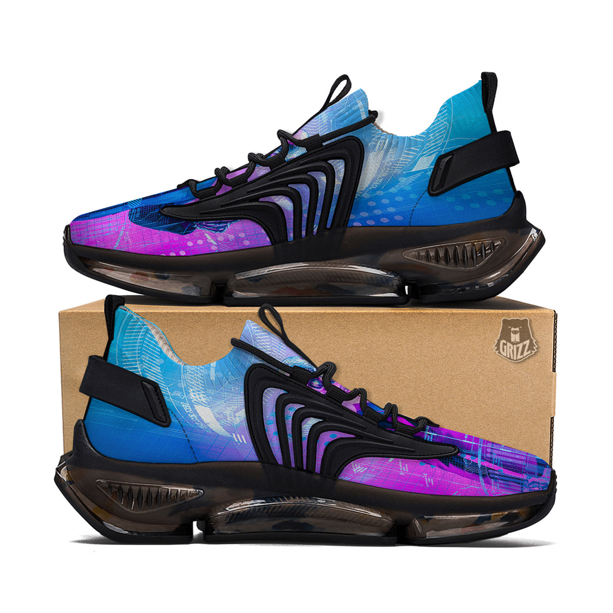 Purple Skeleton Cyber Print Black Gym Shoes-grizzshop