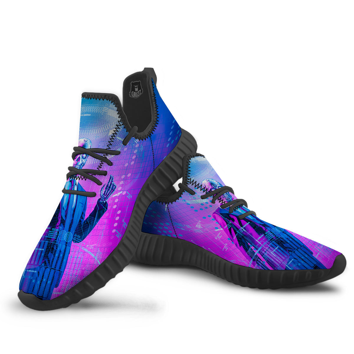 Purple Skeleton Cyber Print Black Walking Shoes-grizzshop