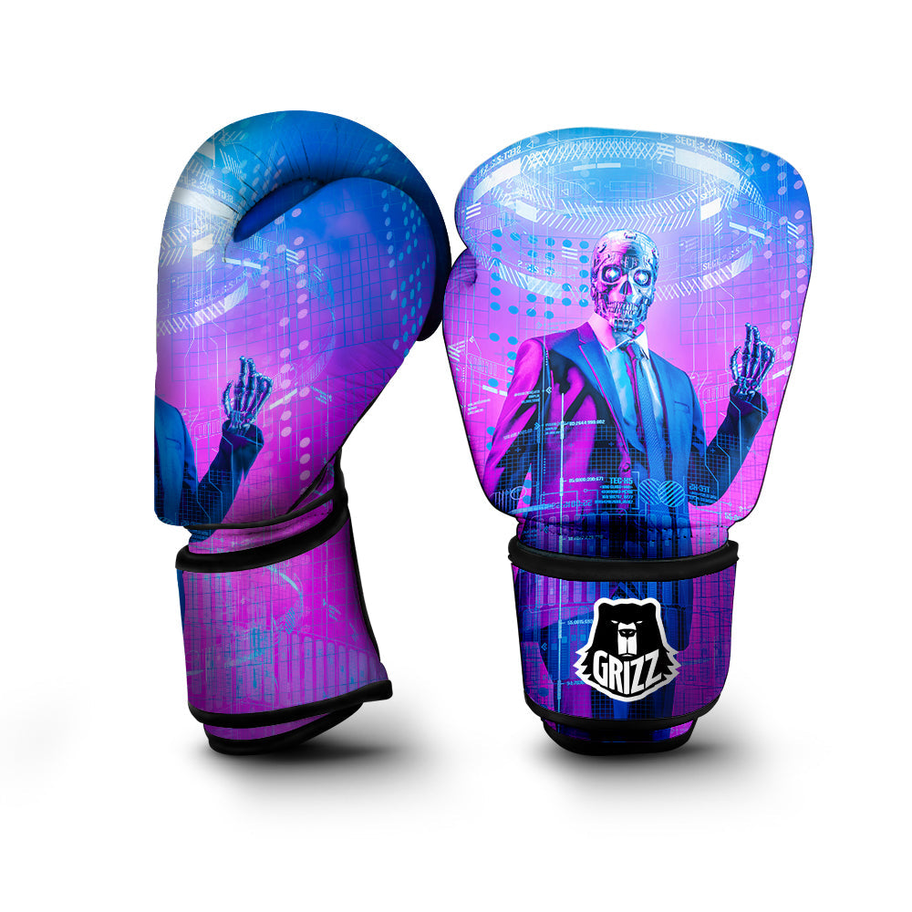 Purple Skeleton Cyber Print Boxing Gloves-grizzshop