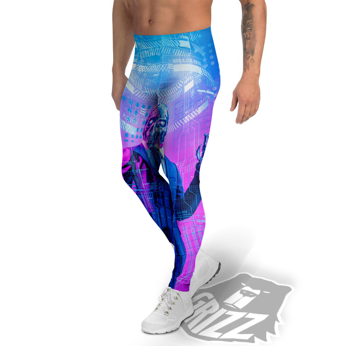 Purple Skeleton Cyber Print Men's Leggings-grizzshop