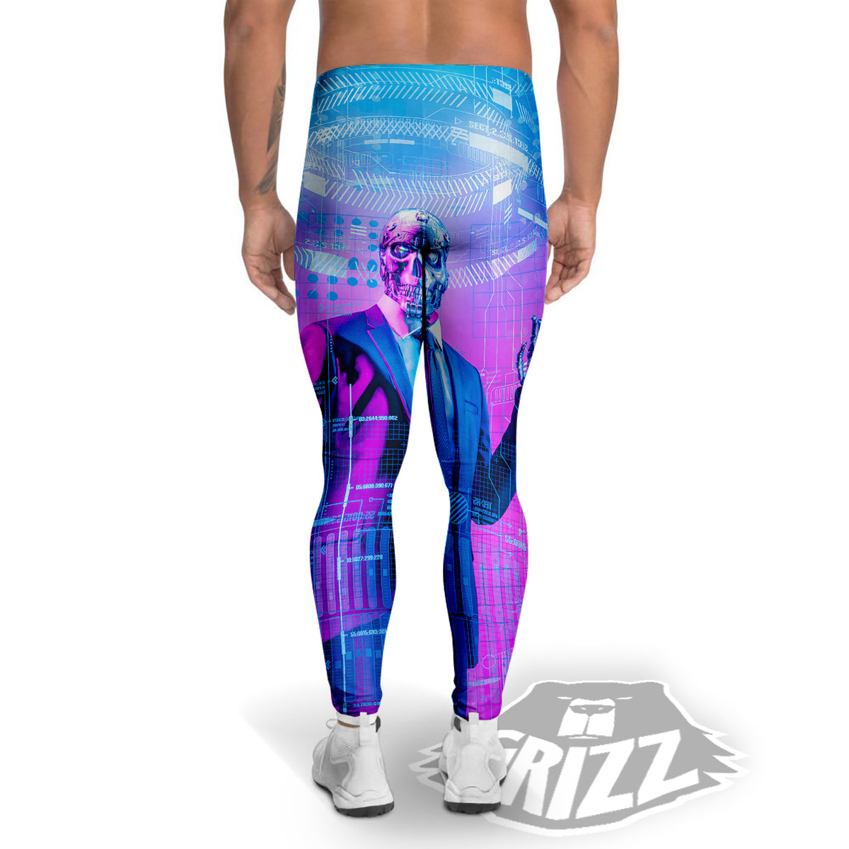 Purple Skeleton Cyber Print Men's Leggings-grizzshop