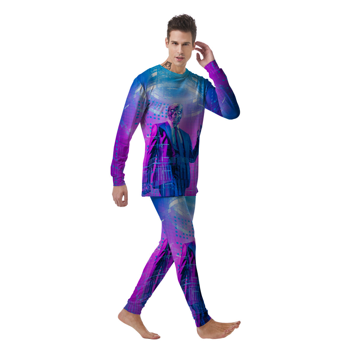 Purple Skeleton Cyber Print Men's Pajamas-grizzshop