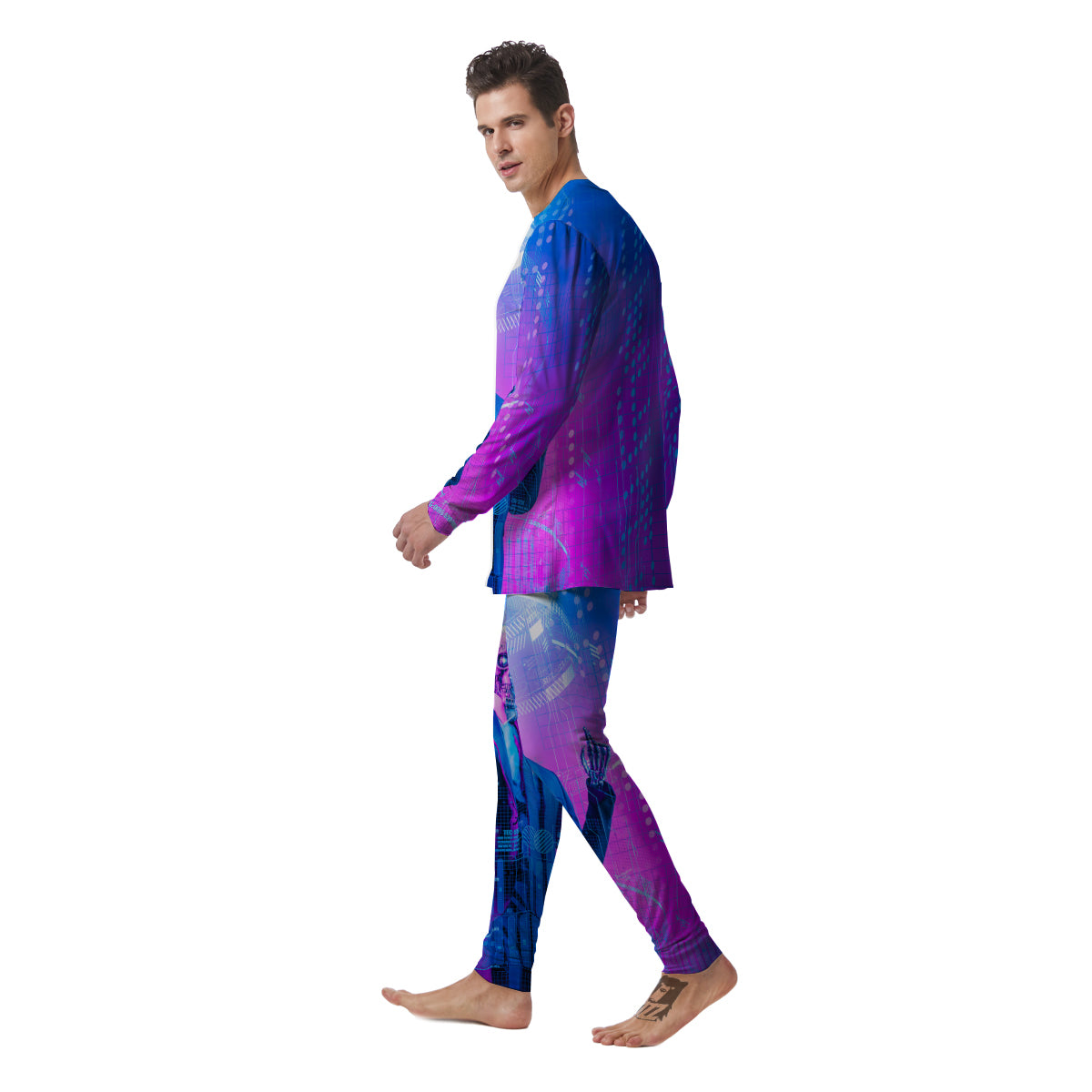 Purple Skeleton Cyber Print Men's Pajamas-grizzshop