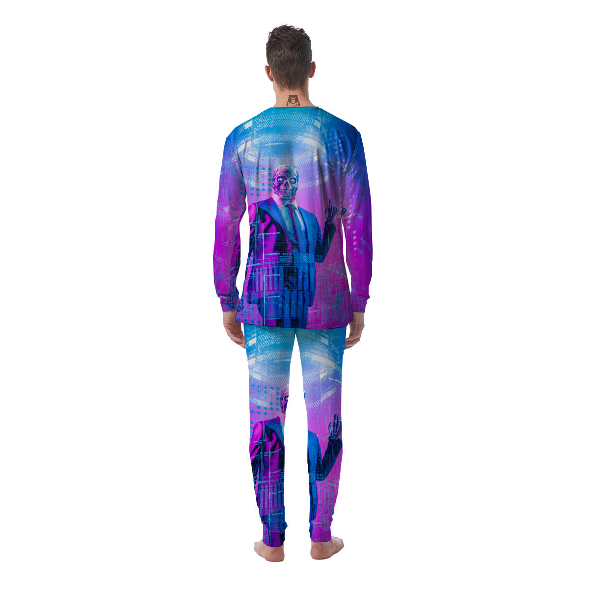 Purple Skeleton Cyber Print Men's Pajamas-grizzshop