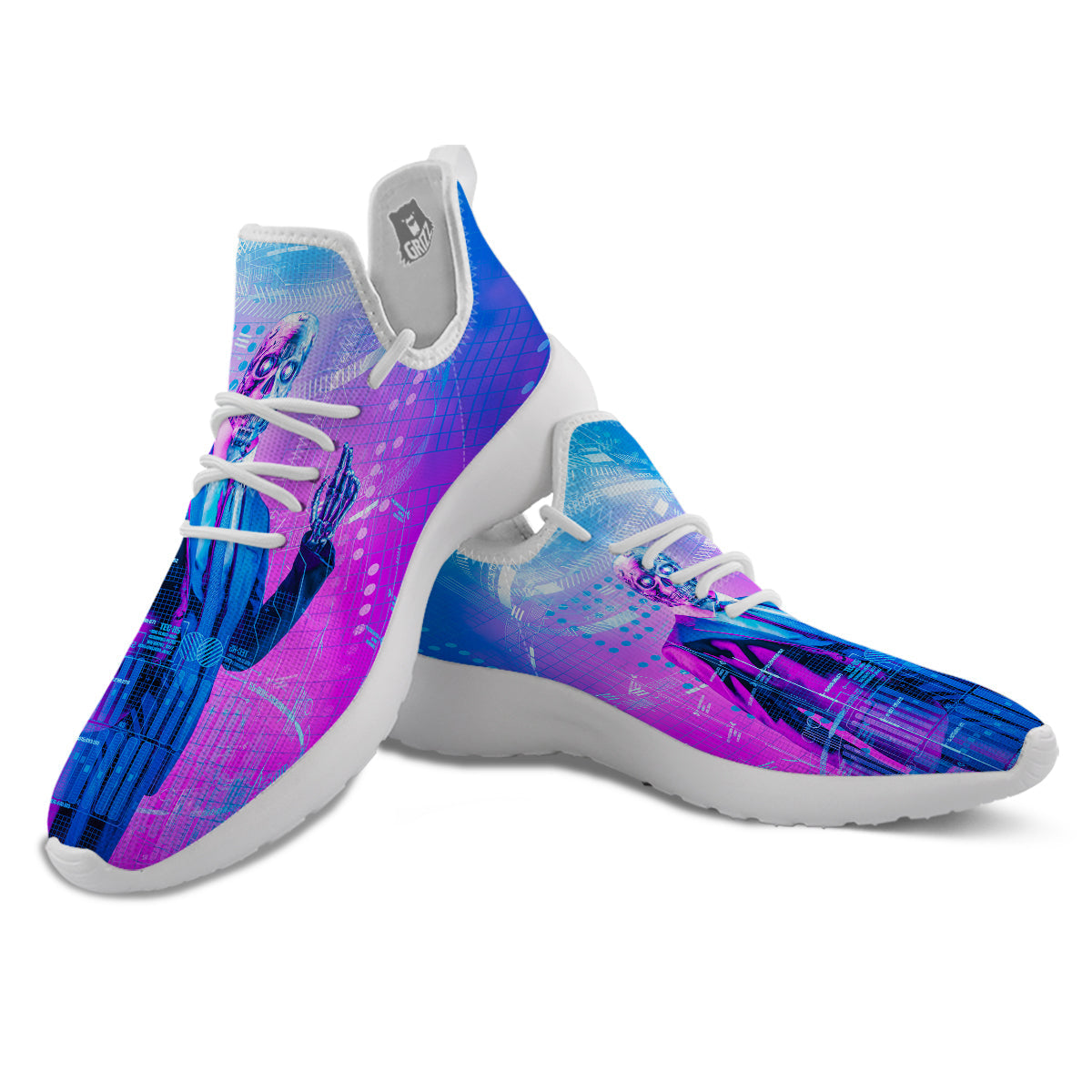 Purple Skeleton Cyber Print White Athletic Shoes-grizzshop