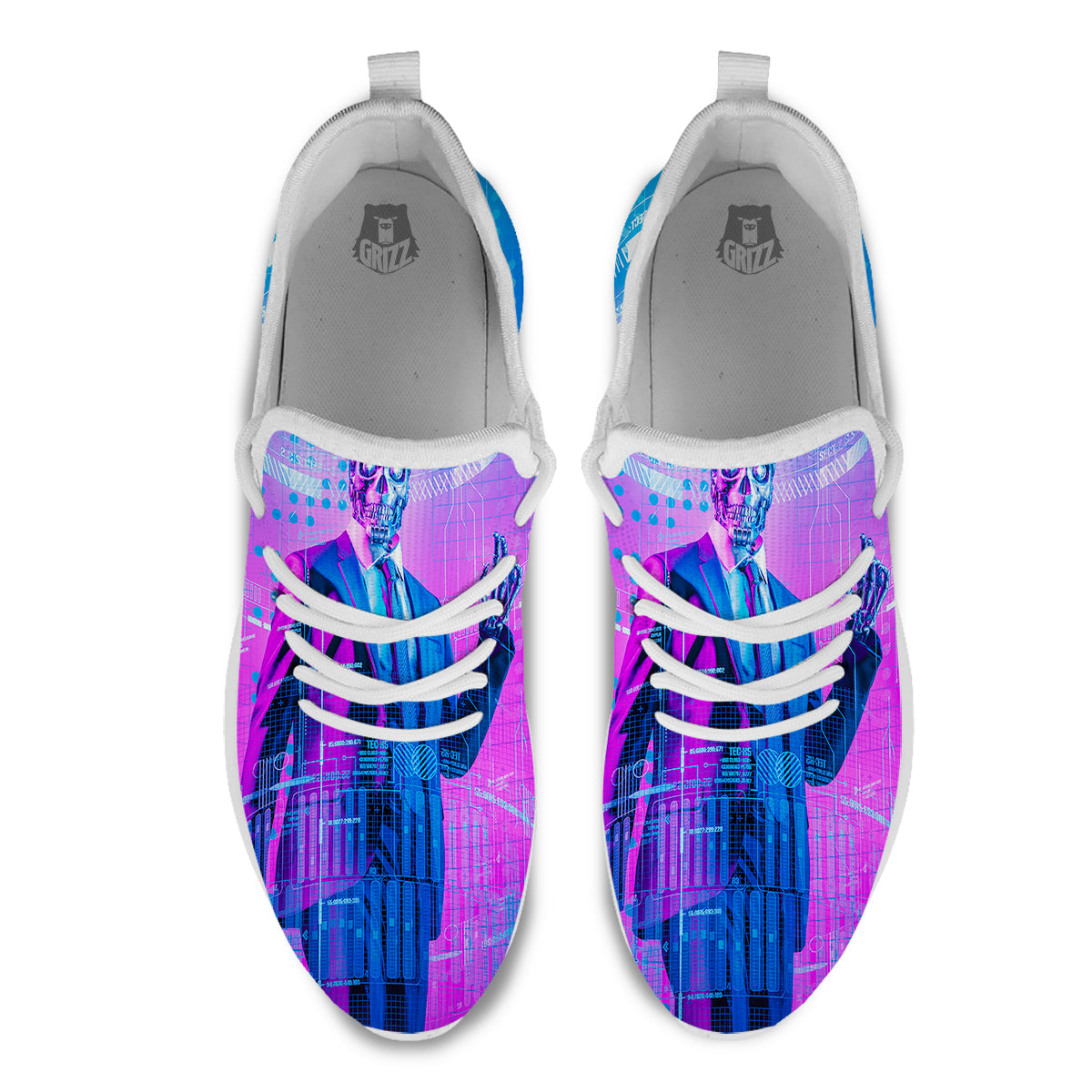 Purple Skeleton Cyber Print White Athletic Shoes-grizzshop