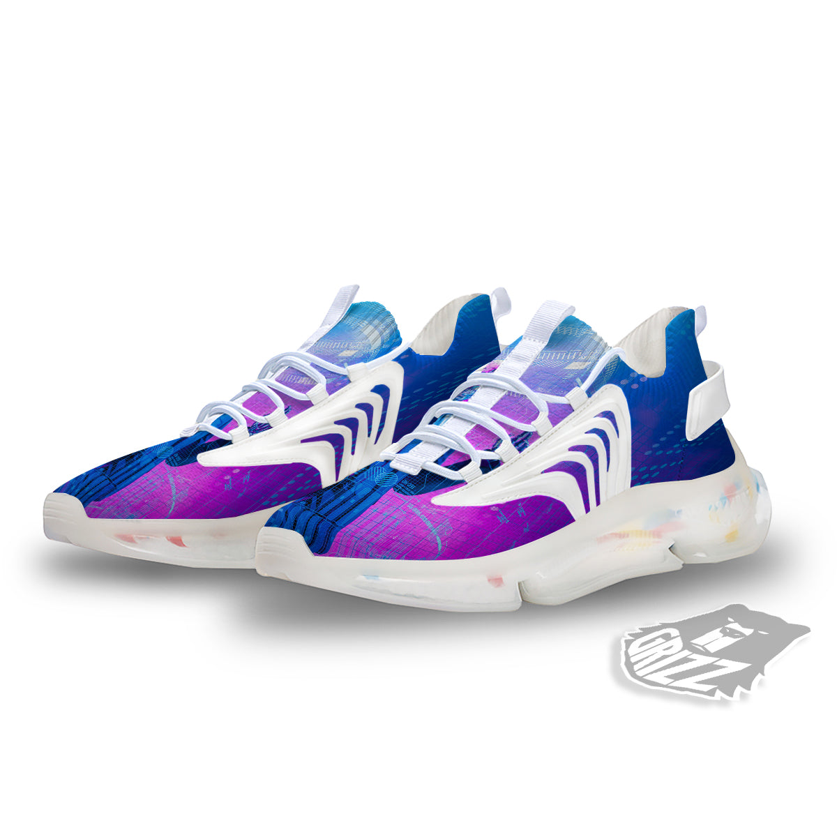 Purple Skeleton Cyber Print White Gym Shoes-grizzshop