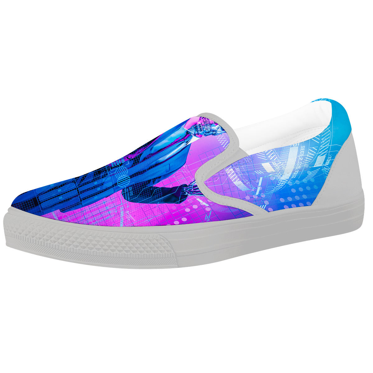 Purple Skeleton Cyber Print White Slip On Shoes-grizzshop