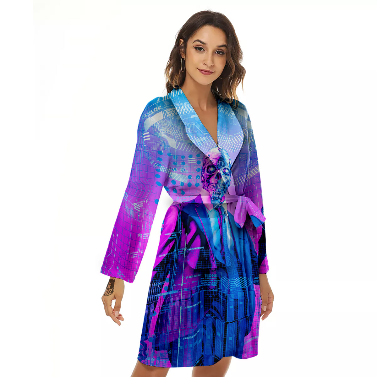Purple Skeleton Cyber Print Women's Robe-grizzshop