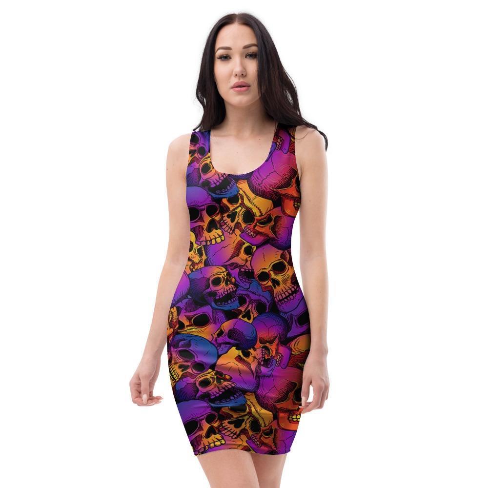 Purple Skull Bodycon Dress-grizzshop