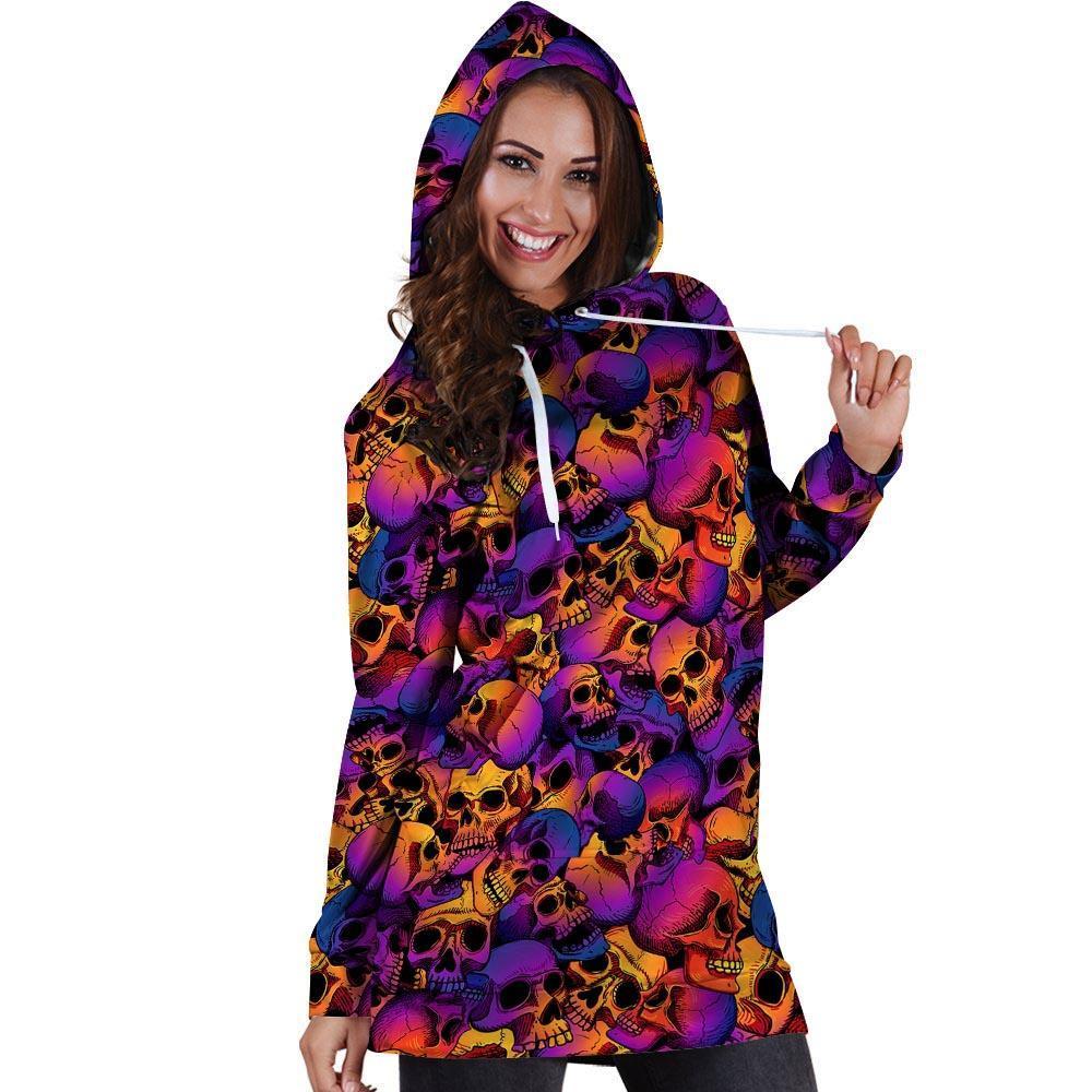 Purple Skull Hoodie Dress-grizzshop