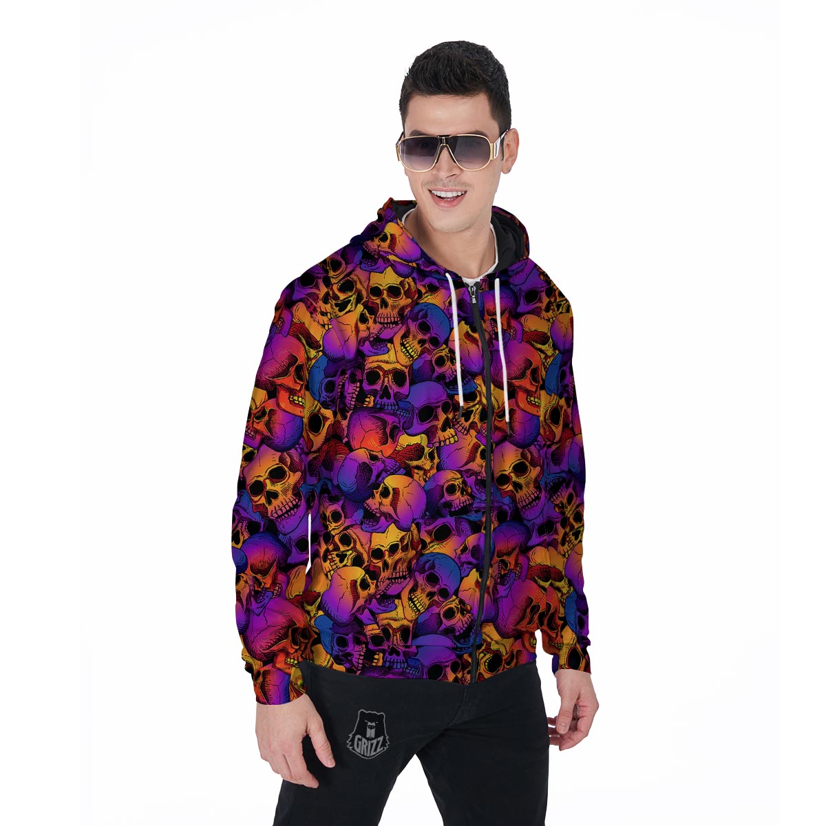 Purple Skull Men's Zip Up Hoodie-grizzshop