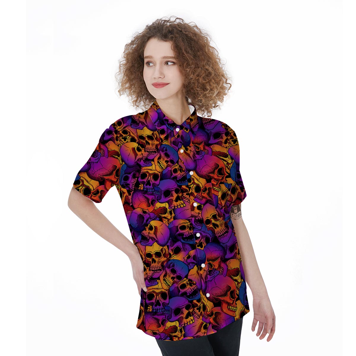 Purple Skull Women's Short Sleeve Shirts-grizzshop