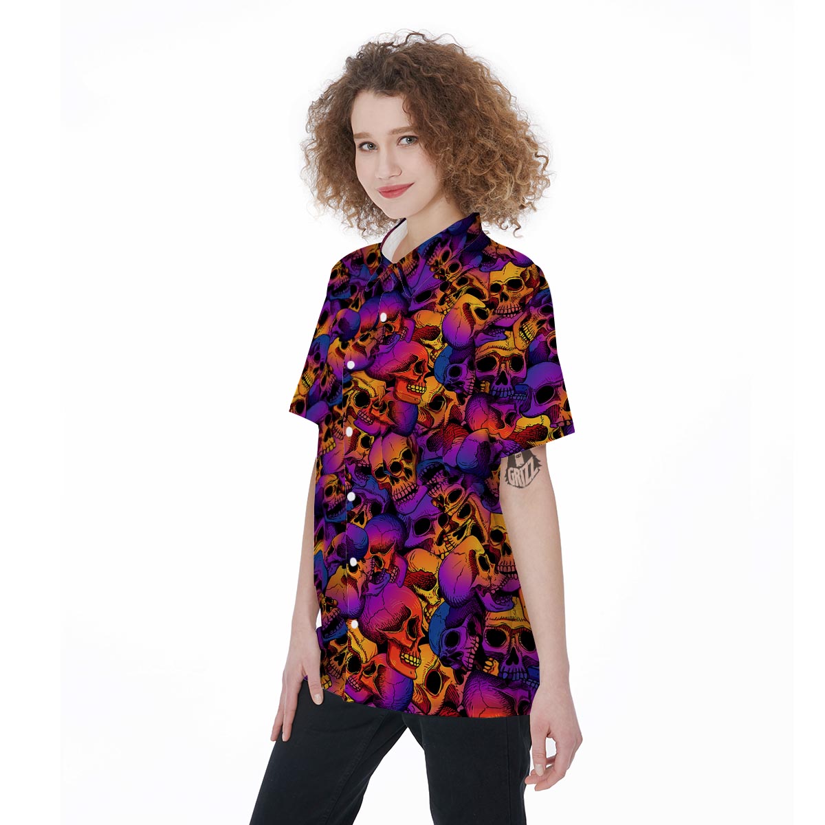 Purple Skull Women's Short Sleeve Shirts-grizzshop