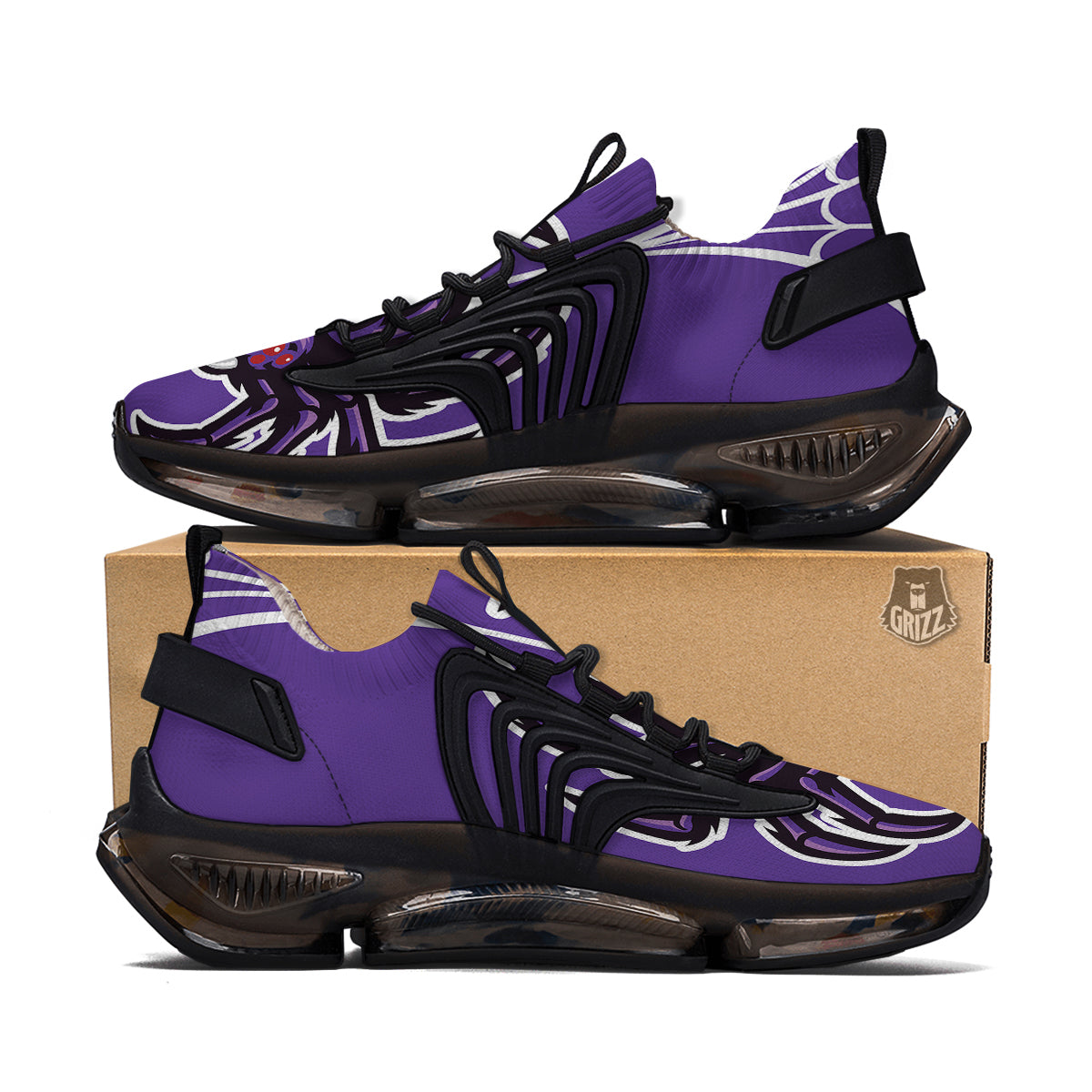 Purple Spider Print Black Gym Shoes-grizzshop