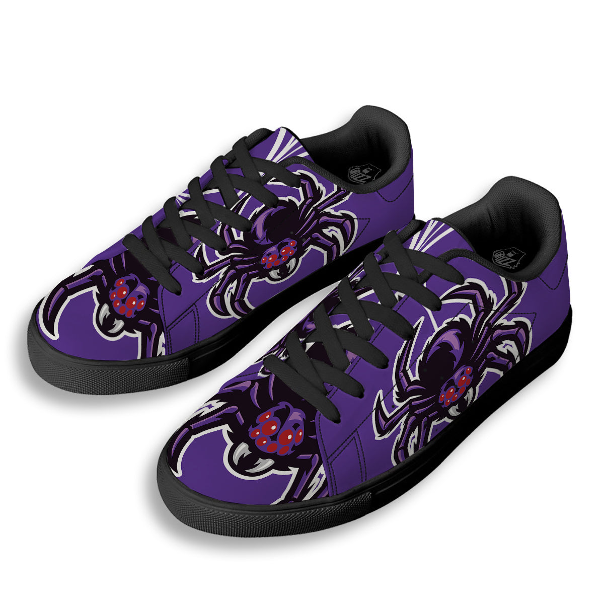 Purple Spider Print Black Low Top Sneakers-grizzshop