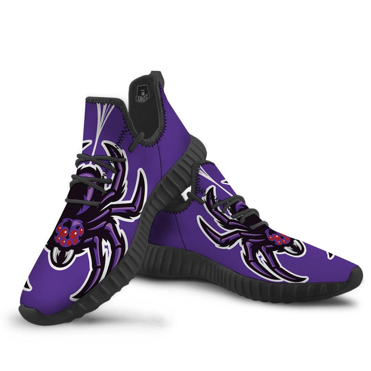 Purple Spider Print Black Walking Shoes-grizzshop