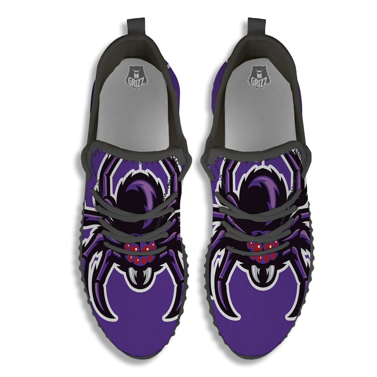 Purple Spider Print Black Walking Shoes-grizzshop