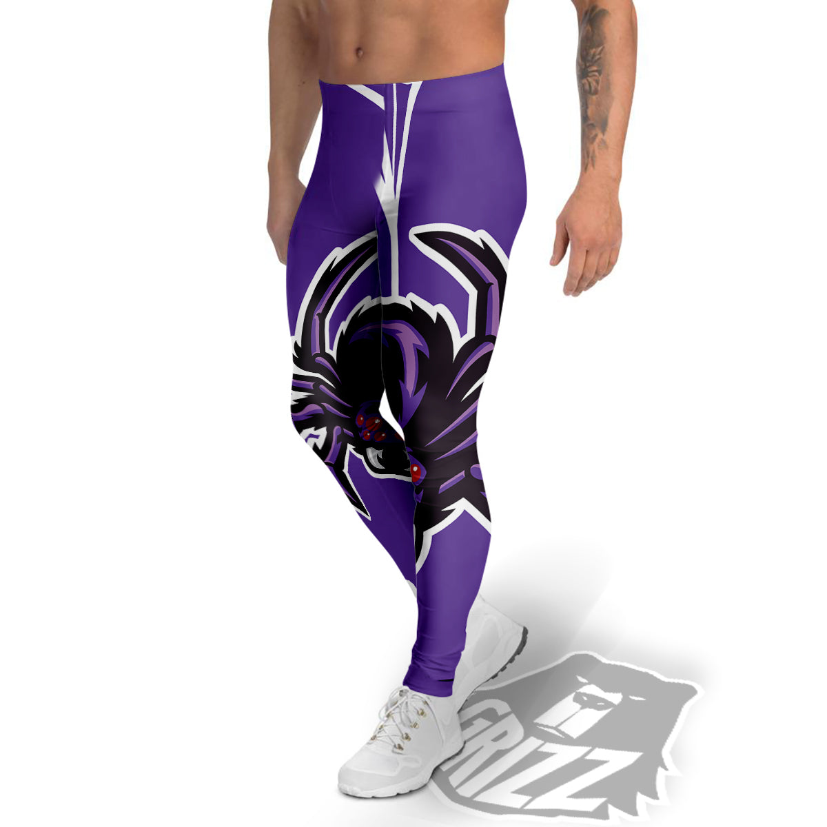 Purple Spider Print Men's Leggings-grizzshop